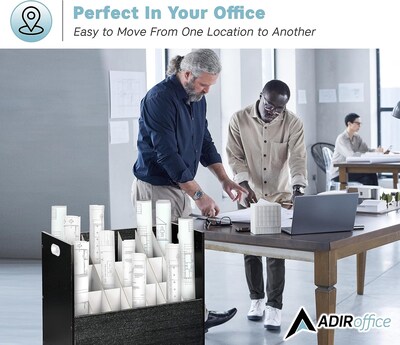 AdirOffice 21-Slot Mobile Roll File, 28.5"H x 30"W x 15.75"D, Black, 2/Pack (625-BLK-2PK)