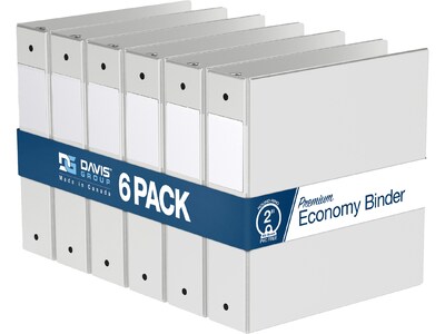 Davis Group Premium Economy 2 3-Ring Non-View Binders, White, 6/Pack (2313-00-06)