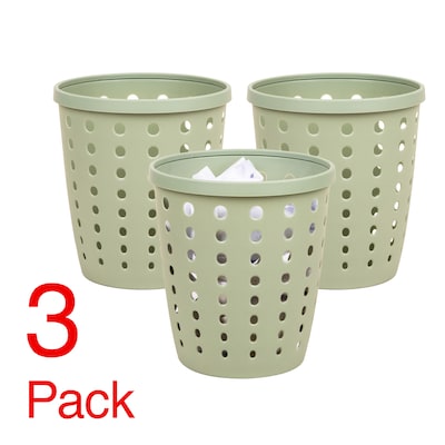 Staples Plastic Trash Can, 2.8 Gallon, Sage Green, 3/Pack (ST63900)