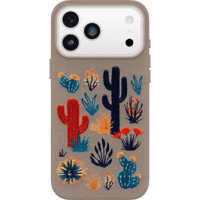 OtterBox Symmetry Cactus Leather Embroidery MagSafe Phone Case for iPhone 17 Pro Max, Shock Absorbing, Cactus Garden (77-98776)