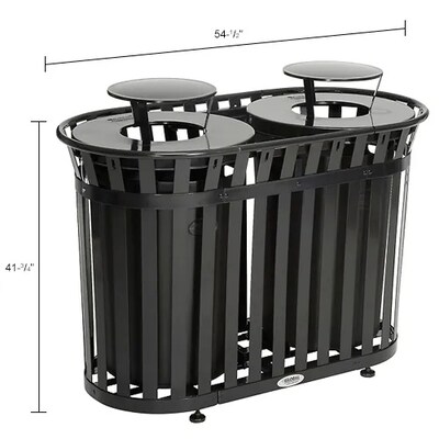 Global Industrial Outdoor Slatted Steel Trash Can w/ Rain Bonnet Lid, 72 Gallon, Black (641432BK)