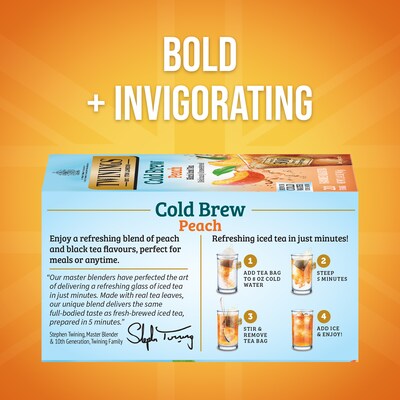 Twinings Iced Cold Brewed Peach Black Tea Bags, 20/Box (F10055)