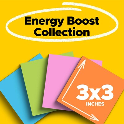 Post-it® Super Sticky Notes Cabinet Pack, 3" x 3", Energy Boost Collection, 70 Sheets/Pad, 24 Pads/Pack (654-24SSAU-CP)