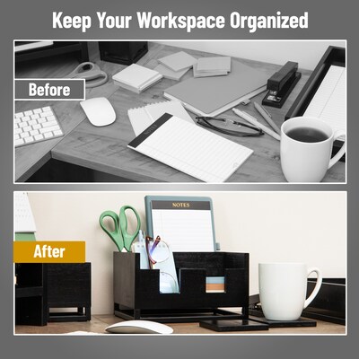 Mind Reader Desktop Organizer with 2 Coasters, 3 Compartments, Black (COASDORG-BLK)