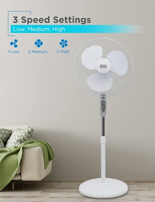 Black & Decker 18" Oscillating Pedestal Fan, 3-Speed, White (BFSR18"W)