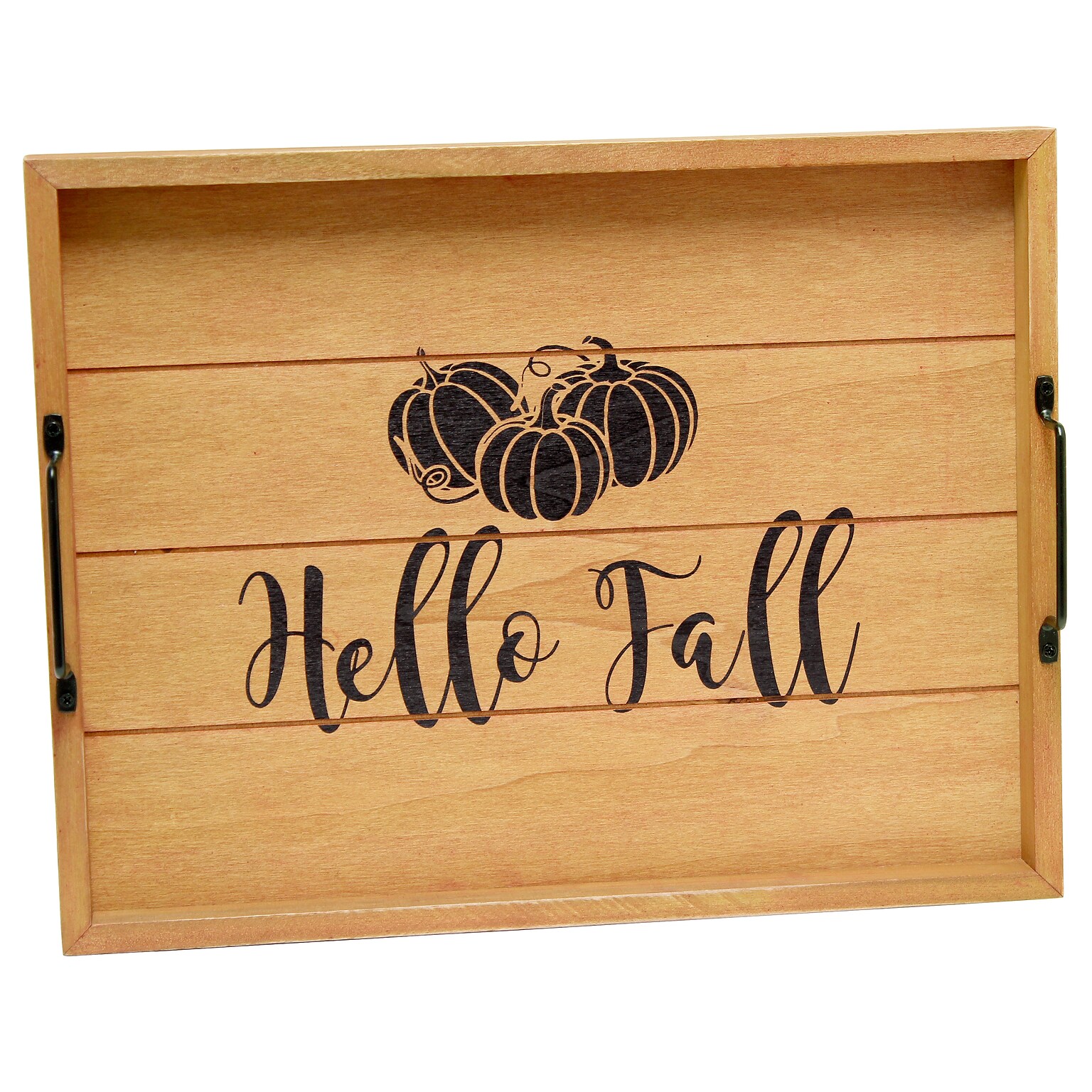 Elegant Designs Hello Fall Decorative Wood Serving Tray w/ Handles, 15.50 x 12, Natural Wood (HG2000-NHF)