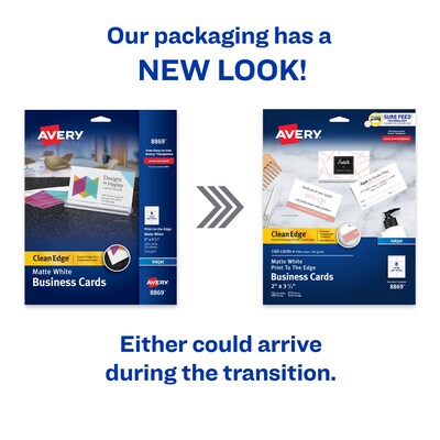 Avery Clean Edge Business Cards, 3.5 x 2, Matte White, 160/Pack (8869)