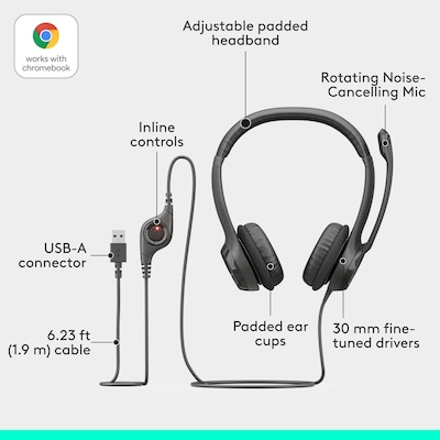 Logitech H390 USB-A Stereo Phone & Computer Headset, Black (981-001575)