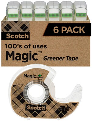 Scotch® Magic™ Greener Invisible Tape with Dispenser, 3/4 x 16.67 yds., 6 Rolls/Pack (6123)