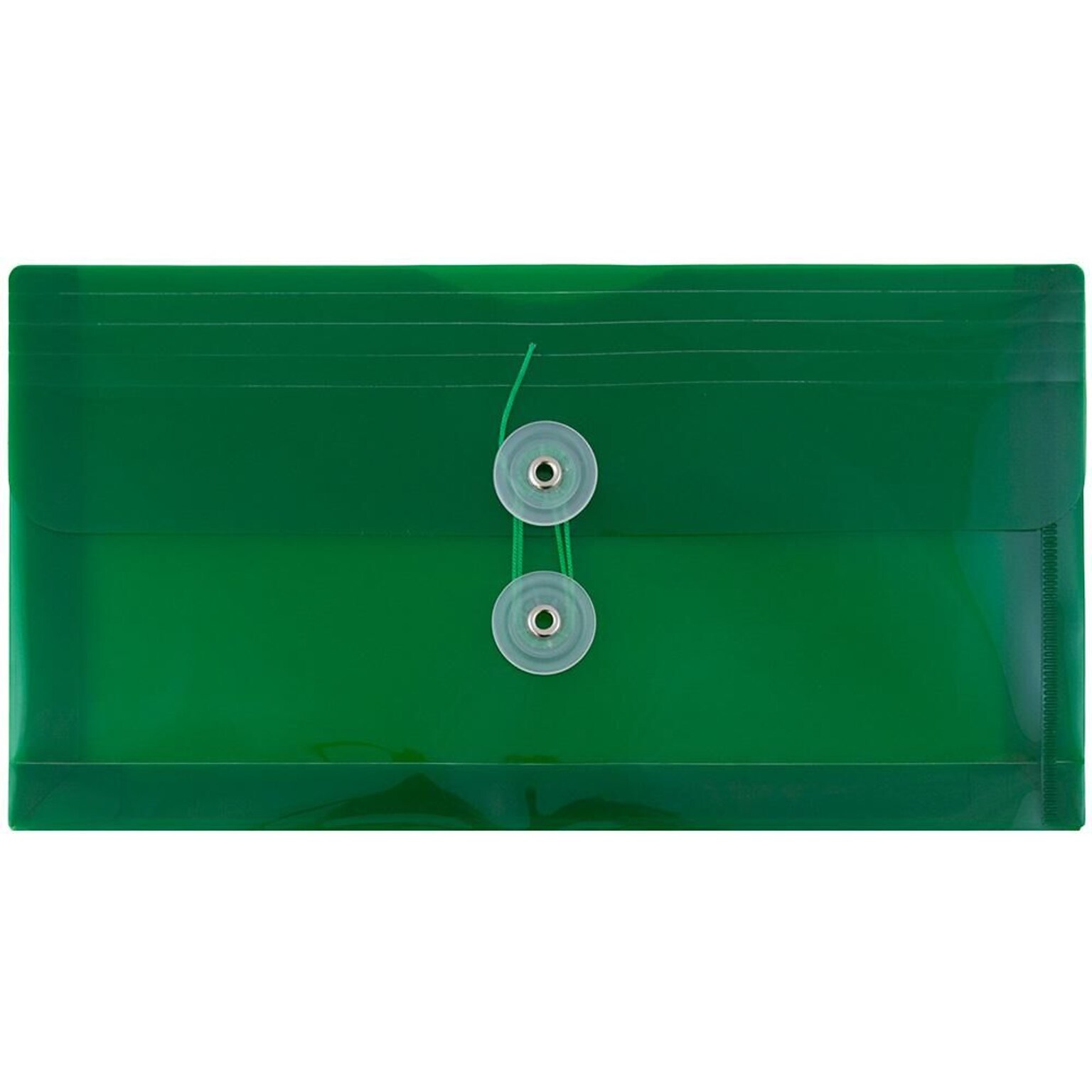JAM Paper Premium Plastic Filing Envelope with Button & String Closure, Green, 3/Pack (921B1GRX3)