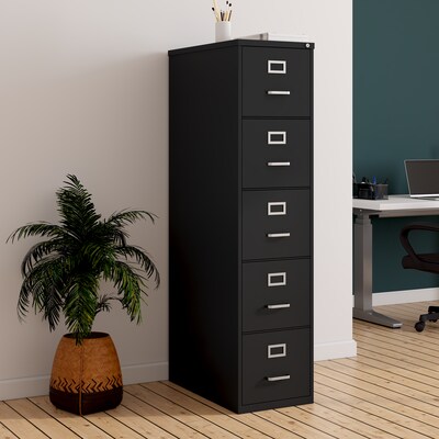 Quill Brand® Commercial 5 File Drawer Vertical File Cabinet, Locking, Black, Letter, 26.5"D (21917D)
