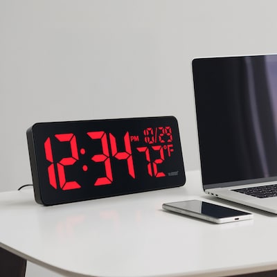 La Crosse Technology Red Digital LED Wall Clock with Indoor Temperature (513-1411R)
