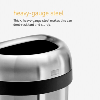 simplehuman 80L Semi-Round Can, Matte Black Heavy-Gauge Steel, Indoor Trash Can with Open Lid, 21 Gallon (CW1495)