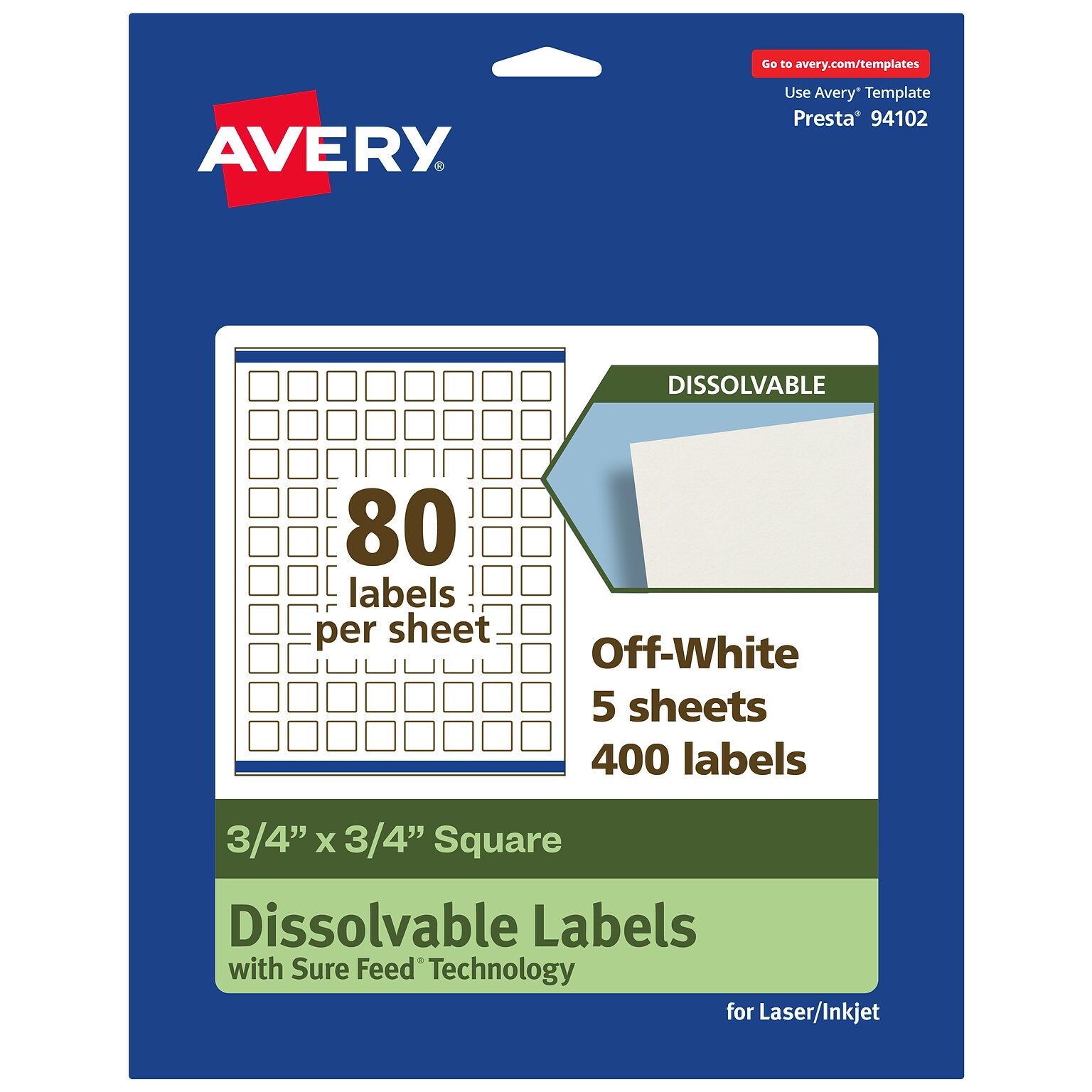 Avery Dissolvable Square Multipurpose Labels, 0.75 x 0.75, Off-white, 400/Pack (94102)