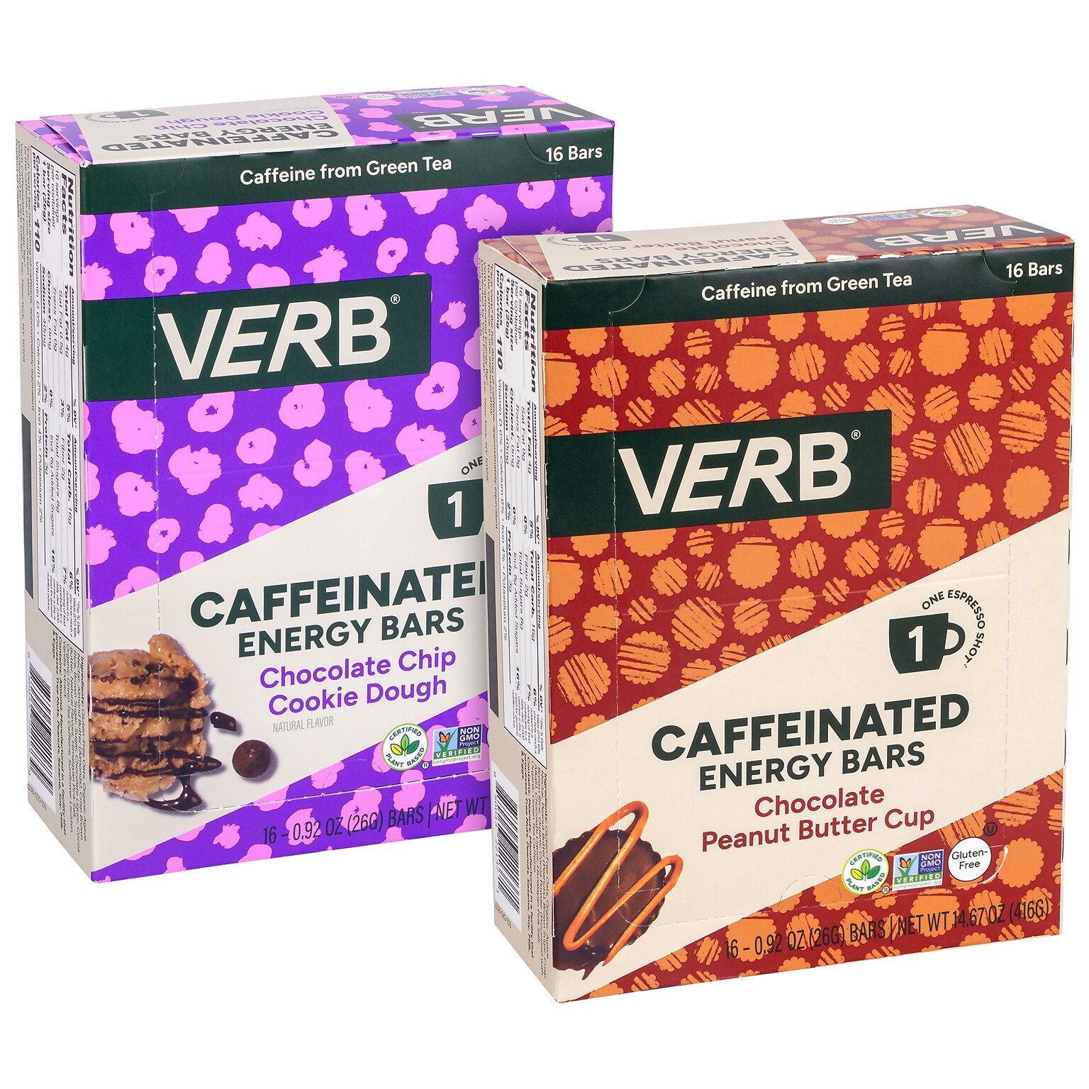 VERB Caffeinated Gluten Free Assorted Energy Bar Variety Pack, 0.92 oz., 32/Pack (600-04178)