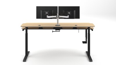 VersaDesk PowerLift Split-Level 72"W Electric Rectangular Adjustable Standing Desk, Maple/Black (PL2SD7230-BM)