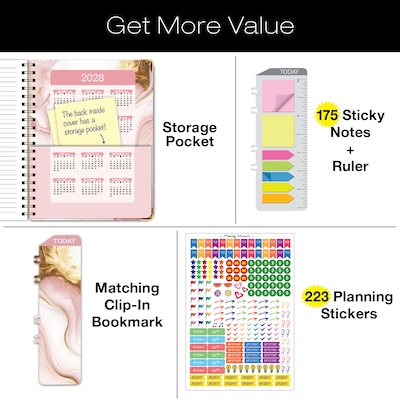 2027 Excello Brands Fashion 8.5" x 11" Weekly & Monthly Planner, Hardcover, Pink Marble (NRY27-FSH811-01)