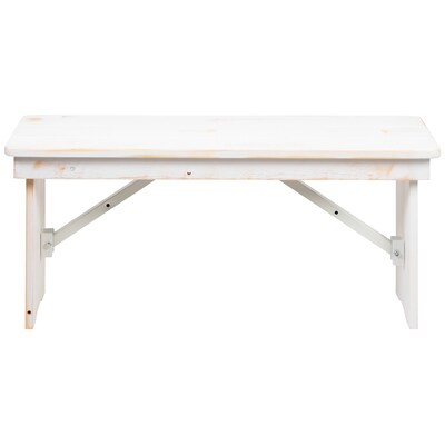 Flash Furniture Pine Wood 2-Seat Farm Table Folding Bench, Antique Rustic White (XAB40X12WH)