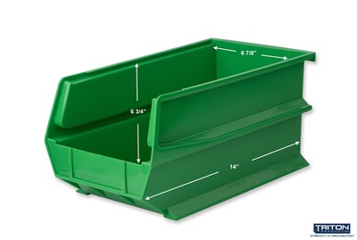 Triton Products LocBin Extra Large Stackable Plastic Storage Bin, 7" x 8.25"x 14.75", 14.75 Qt., Green, 6/Pack (3-240GRN)