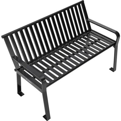 Global Industrial 4' Outdoor Bench w/ Back, Vertical Steel Slat, Black (694853BKKD)