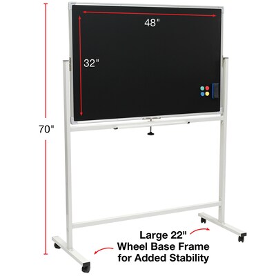 Excello Global Products Double Sided Magnetic Mobile Whiteboard Chalkboard Combo, White Frame, 48" x 32"
