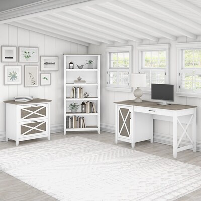 Bush Furniture Key West 54"W Computer Desk with Keyboard Tray and Storage, Shiplap Gray/Pure White (KWD154G2W-03)