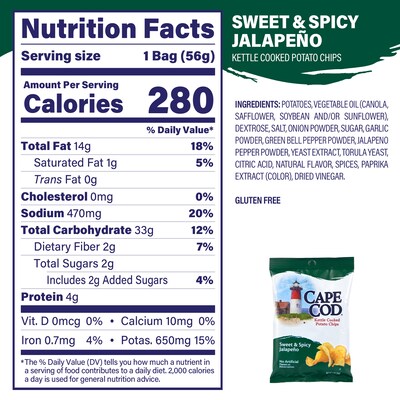 Cape Cod Gluten Free Jalapeno Potato Chips, 2 oz., 6/Pack (220-02566)