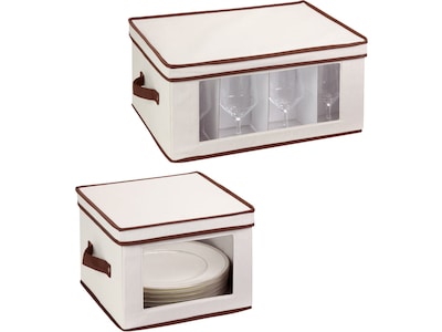 Honey-Can-Do Polyester Dinnerware Storage Boxes, Off-White/Brown, 2/Set (SFT-09072)