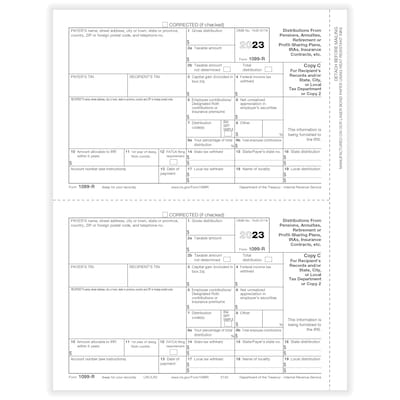 ComplyRight® 2023 1099-R Tax Form, Recipient Copy C and/or State, City or Local or Copy 2, 2-Up, 50/Pack (514250)