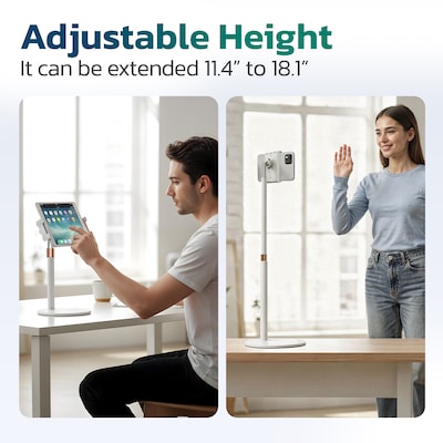 Purely Height Adjustable Phone and Tablet Stand with 360-Degree Rotating Base, White (PPSH119WH)