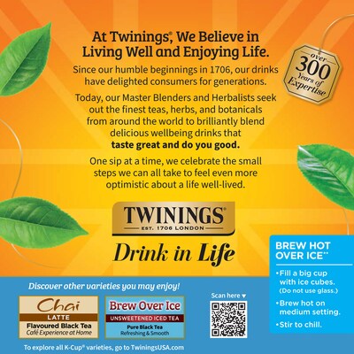 Twinings Brew Over Ice Peach Iced Black Tea, Keurig® K-Cup® Pods, 24/Box (F17280)