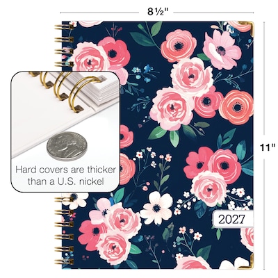2027 Excello Brands 9" x 11" Weekly & Monthly Standard Planner, Paperboard Cover, Navy Floral (FSHN-CY27-8511-84)
