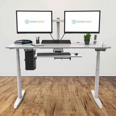 VersaDesk PowerLift 48"W Electric Rectangular Adjustable Standing Desk, Maple/Black (PLSDR4830-BM-APP)