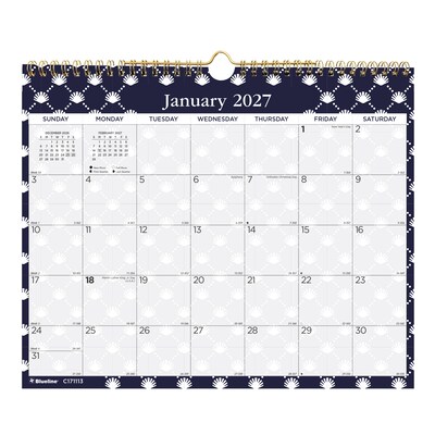 2027 Blueline Nautical 15 x 12 Monthly Wall Calendar, White/Navy (C171113-27)