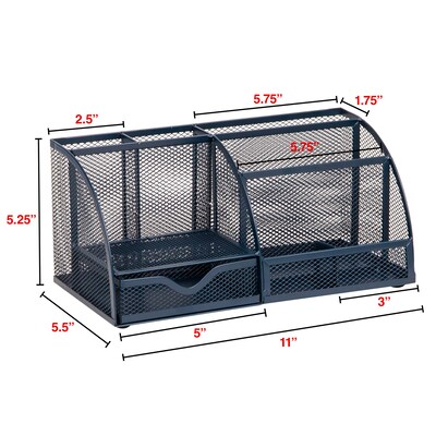 Staples 7-Compartment Metal Mesh Desk Organizer, Navy Blue (ST63826)