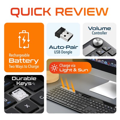 Delton KB90 Wireless Rechargeable Solar (Light) Powered Keyboard, Black (DKBSLR90)