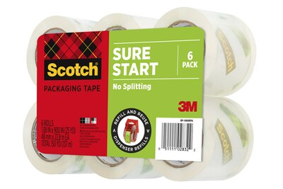 Scotch Sure Start Packing Tape, 1.88 x 25 yds., Clear, 6/Pack (DP1000RF6)