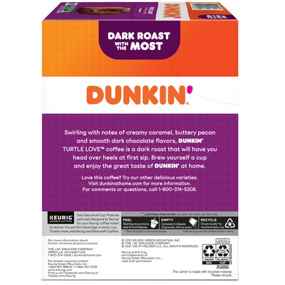 Dunkin' Turtle Love Coffee, Keurig K-Cup Pod, Dark Roast, 22/Box, 4 Boxes/Carton (5000367615CT)