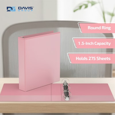 Davis Group, 1.5, 8.5 x 11, Round Ring View Binder, Pastel Color, Blush, 6/Pack (7412-11-06)