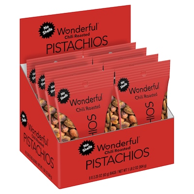 Wonderful Pistachios Salted Chili Roasted Pistachios, 2.25 oz., 8 Bags/Box (CR0146A25M1)