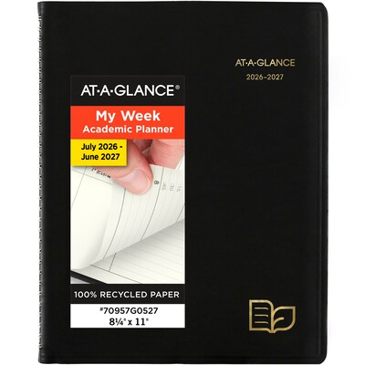 2026-2027 AT-A-GLANCE Recycled 8.25 x 11 Academic Weekly & Monthly Appointment Book, Faux Leather Cover, Black (70-957G-05-27)
