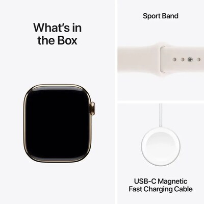Apple Watch Series 11 GPS + Cellular Smartwatch, 46mm, Gold Titanium Case with Light Blush Sport Band, Small/Medium (MFD54LW/A)