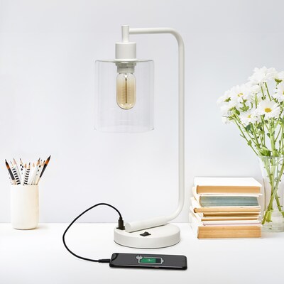 Creekwood Home Vintage Vantage 18.8" Minimalist Industrial Curved Arm Desk Lamp, White (CWD-1016-WH)