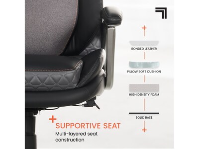 Sharper Image S-600 Active Lumbar Heated Ergonomic Bonded Leather Swivel Executive Massage Chair, Black (60098-BLK)