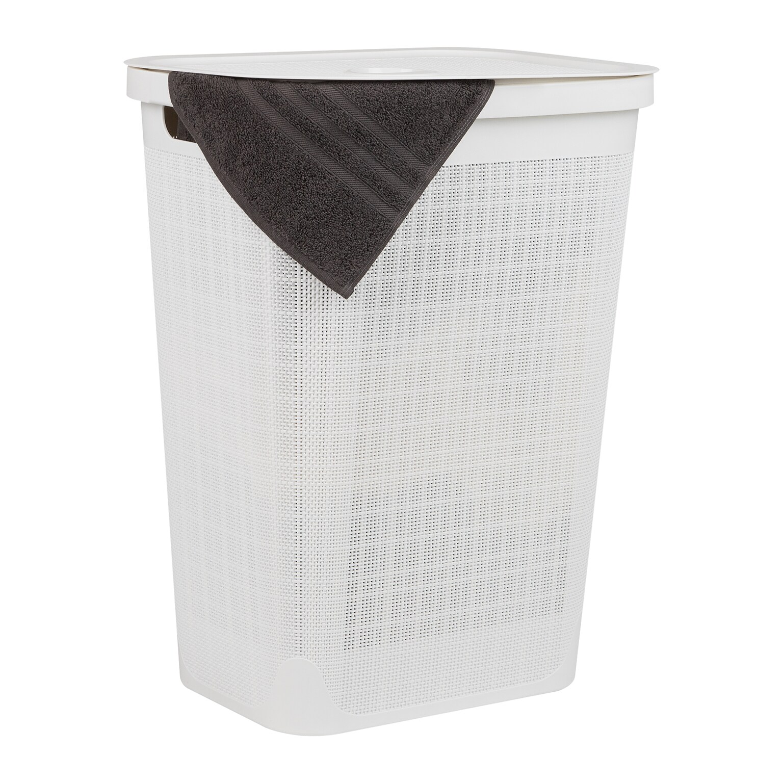 Mind Reader 15.85-Gallon Hamper with Lid, Plastic, White (60FABHAMP-WHT)