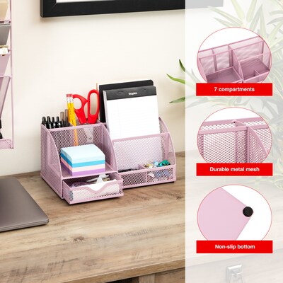 Staples 7-Compartment Metal Mesh Desk Organizer, Dusty Pink (ST63824)