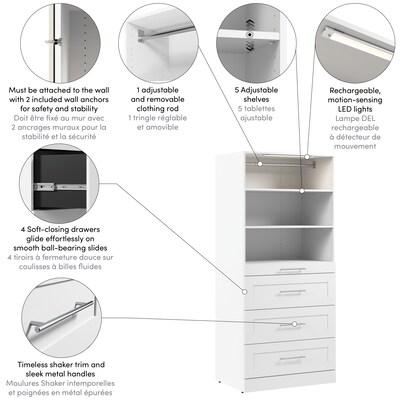 Bestar Florence Closet System, 5 Shelves, 4 Drawers, 36"W x 25"D, White (127607-000017)