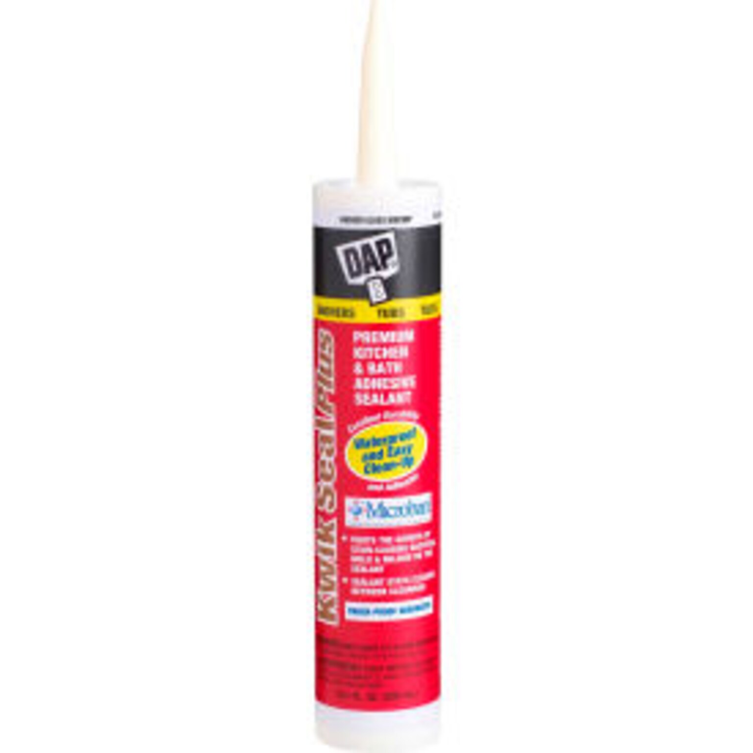 Dap Kwik Seal Plus Adhesive Sealant w/Microban, Gloss Biscuit, 10. oz., 12/Pack (B2321390)