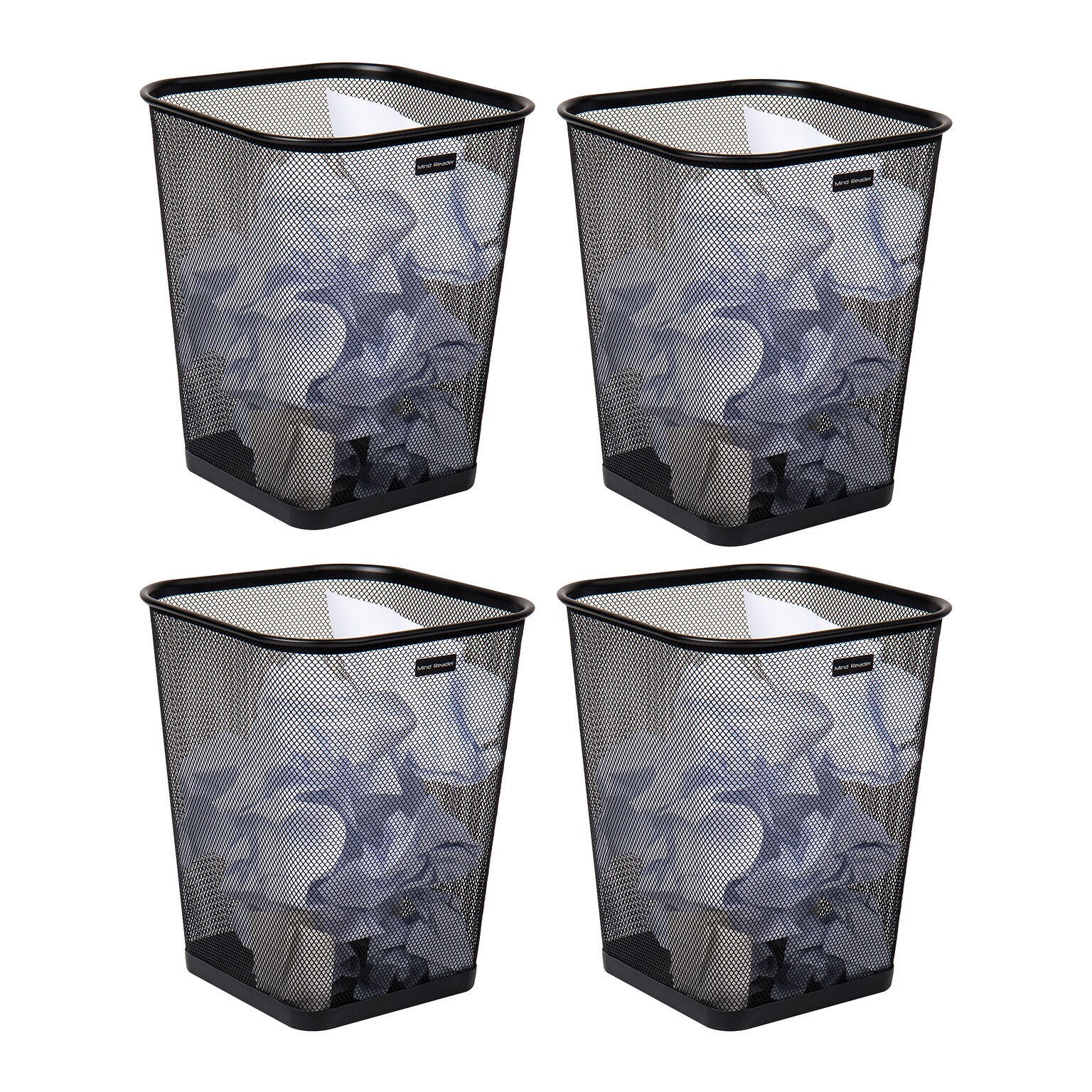 Mind Reader Metal Trash Can, 5 Gallon, Black, 4/Pack (4SQUAGA-BLK)