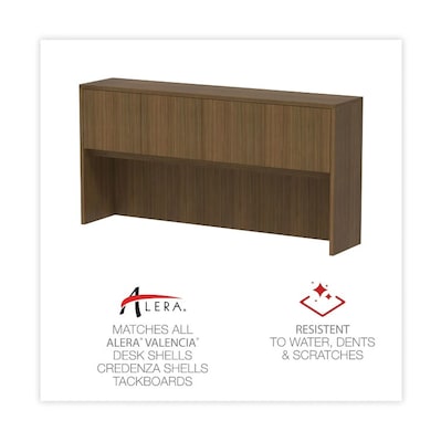Alera Valencia Series Hutch with Doors, 4 Compartments, 64.75" x 15" x 35.38", Modern Walnut (ALEVA286615WA)